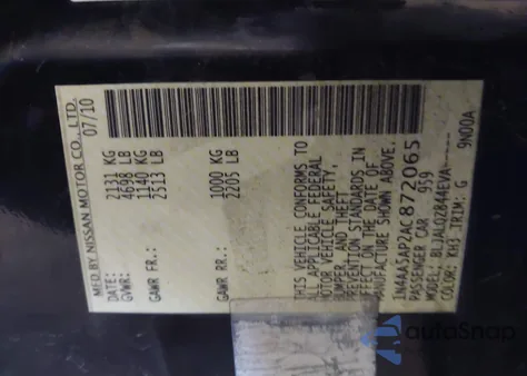 2010 Nissan Maxima 3.5 S from USA, damaged, VIN 1N4AA5AP2AC872065